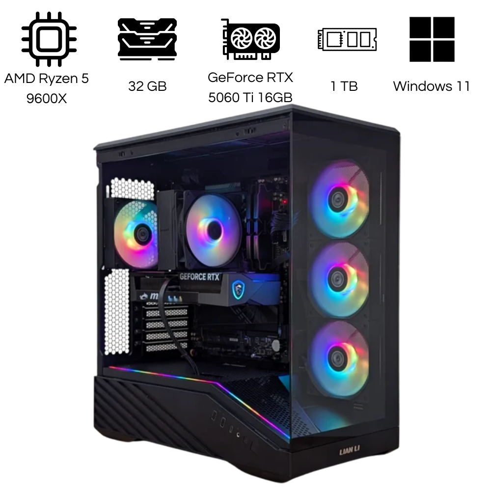 CIPC Custom PC - ATX Mid-Tower - AMD Ryzen 5 9600X - GeForce RTX 5060 Ti 16GB - 32GB RAM - 1TB SSD - Wi-Fi 6E - Windows 11 Pro - Warranty 1 Year in Store (CIPSY0097)