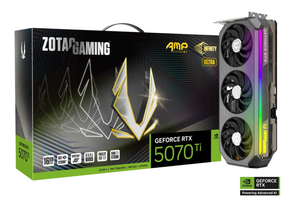 ZOTAC GAMING GeForce RTX 5070 Ti AMP Extreme INFINITY ULTRA GDDR7 PCIe 5.0 3.5-Slot 1xHDMI/3xDP Video Card (ZT-B50710BU-10P)