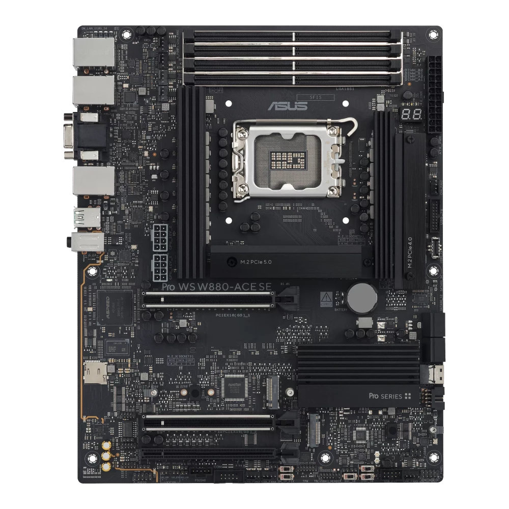 ASUS  Pro WS W880-ACE SE LGA1851 ATX Intel W880 4xDIMM DDR5 4xM.2 Thunderbolt 4 2x2.5+1x1Gb LAN IPMI Wi-Fi 7+BT Motherboard
