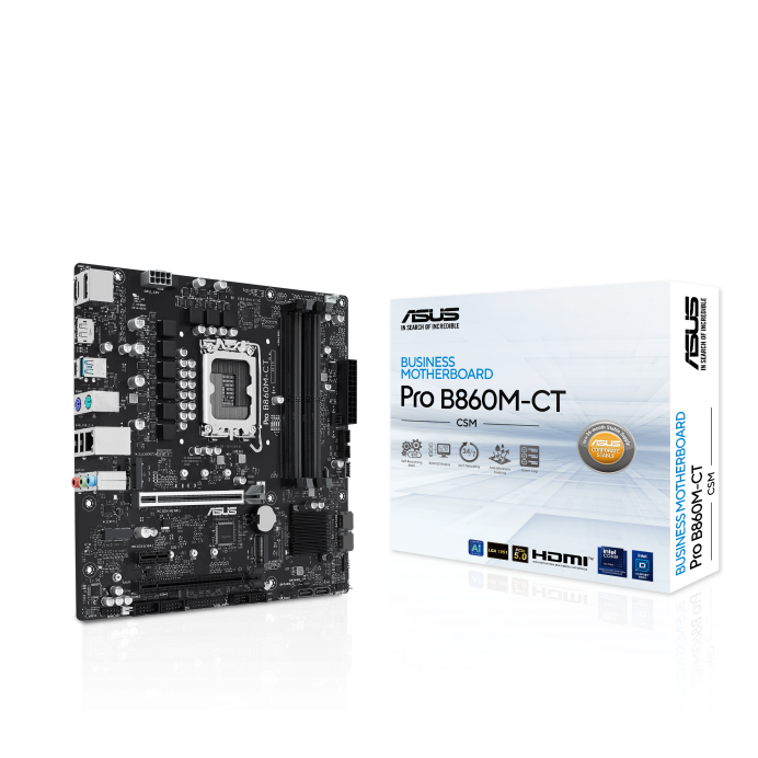 ASUS Pro B860M-CT-CSM LGA1851 Micro-ATX Intel B860 4xDIMM DDR5 2xM.2 USB 10Gbps 1Gb LAN Motherboard (B860PWIFI)