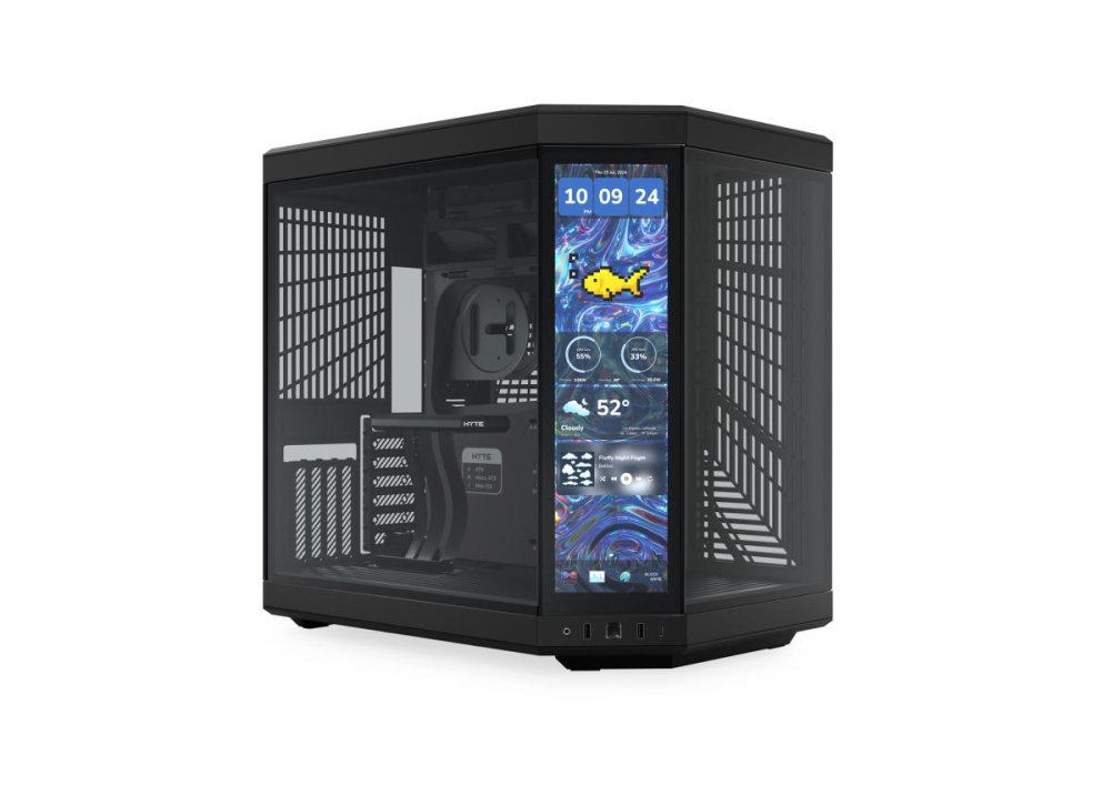 HYTE Y70 Touch Infinite Panda Pitch Black PCIE 4.0 Riser Dual Chamber ATX Mid-Tower Case With Integrated 2.5K LCD Touchscreen (CS-HYTE-Y70TTI-BB)