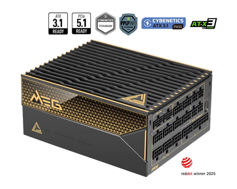 MSI MEG Ai1600T PCIE5 1600W 80 PLUS Titanium ATX 3.1 PCIe 5.1 Fully Modular Power Supply (MEGAI1600TPCIE5)