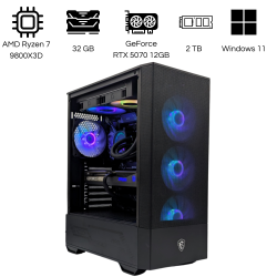 CIPC PC Personnalisé - ATX Mid-Tower - AMD Ryzen 7 9800X3D - GeForce RTX 5070 12GB - 32GB RAM DDR5 - 2TB SSD - Wi-Fi 7 - Windows 11 Pro - Garantie 1 an en magasin  (CIPSY0092)