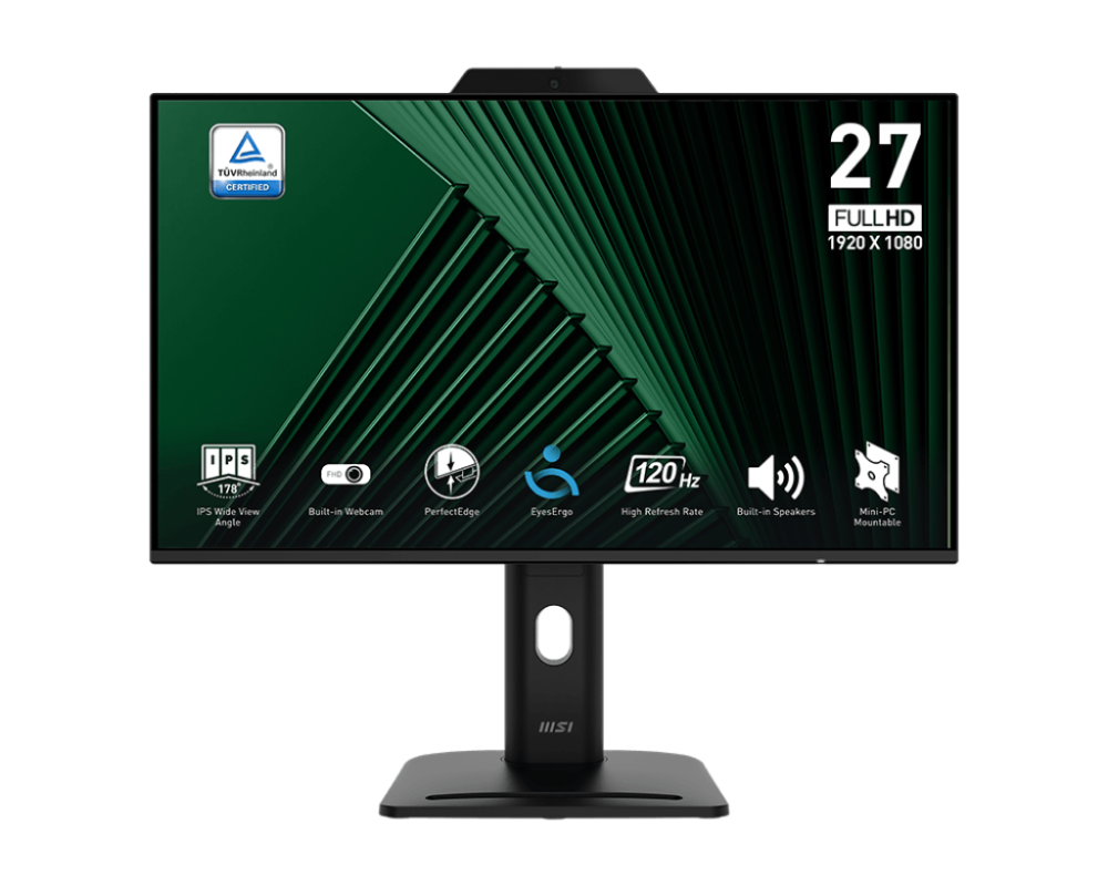 MSI PRO MP272PMG 27" FHD 1920x1080 IPS 120Hz HDR Ready WebCam, Hauteur, Pivot, VGA,HDMI,DP Monitor (PROMP272PMG)