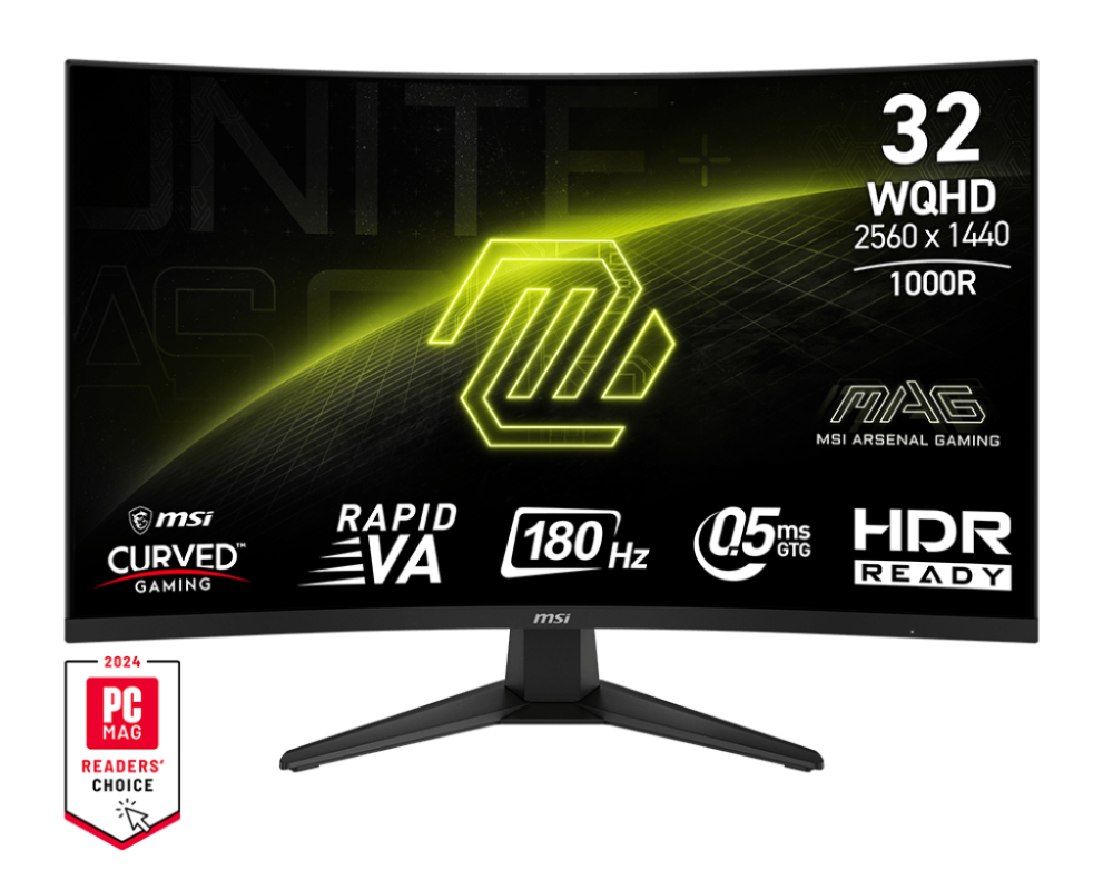 MSI MAG 325CQF 32" QHD 2560x1440 Rapid VA 180Hz HDR Ready Adaptive-Sync, HDMI,DP,USB-C Curved Gaming Monitor