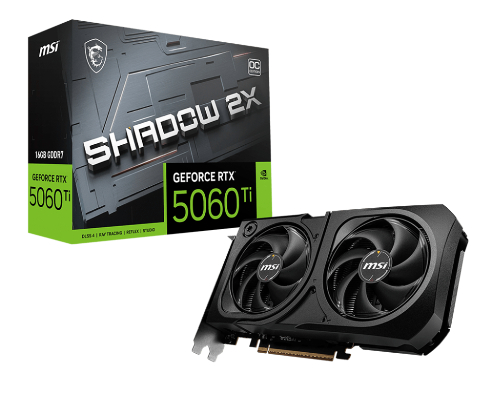 MSI GeForce RTX 5060 Ti 16G SHADOW 2X OC PLUS GDDR7 PCIe 5.0 1xHDMI/3xDP Video Card (G506T-16S2CP)