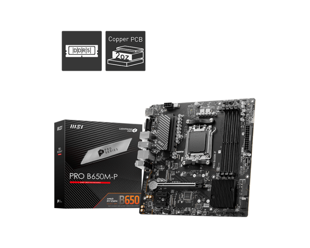 MSI PRO B650M-P AM5 Micro-ATX AMD B650 4xDIMM DDR5 2xM.2 USB 3.2 PCIe 4.0 2.5Gb LAN Motherboard (B650MP)