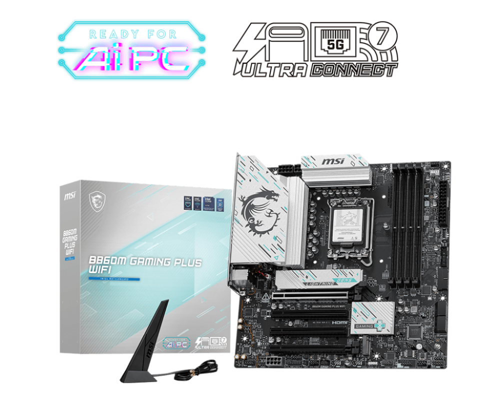 MSI B860M GAMING PLUS WIFI LGA1851 Micro-ATX Intel B860 4xDIMM DDR5 3xM.2 Thunderbolt4 5Gb LAN Wi-Fi 7+BT Motherboard (B860MGPW)