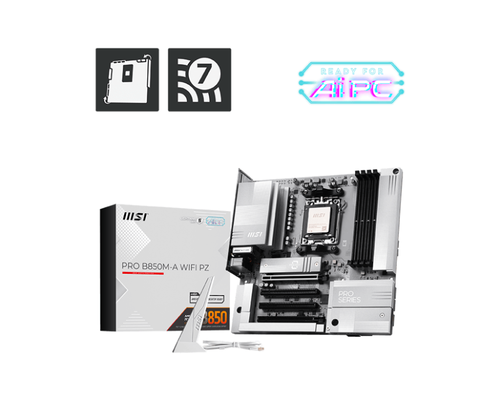 MSI PRO B850M-A WIFI AM5 Micro-ATX AMD B850 4xDIMM DDR5 2xM.2 5Gb LAN Wi-Fi 7+BT Motherboard (PROB850MAPZWIFI)
