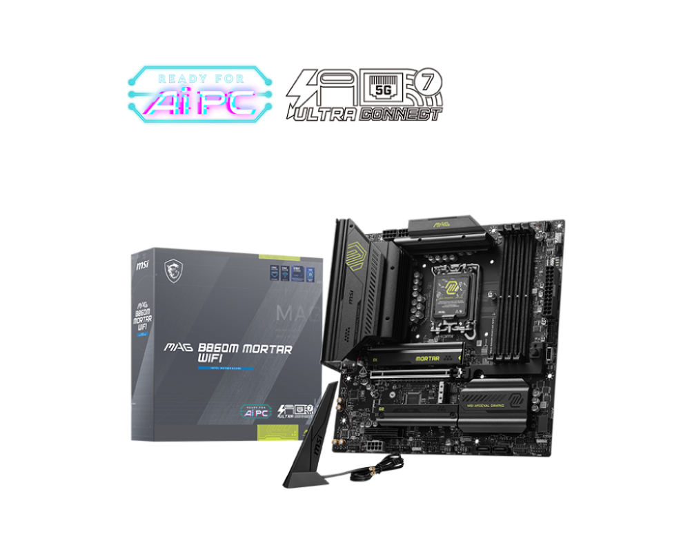 MSI MAG B860M MORTAR WIFI LGA1851 Micro-ATX Intel B860 4xDIMM DDR5 3xM.2 Thunderbolt4 5Gb LAN Wi-Fi 7+BT Motherboard (B860MMORTARWIFI)