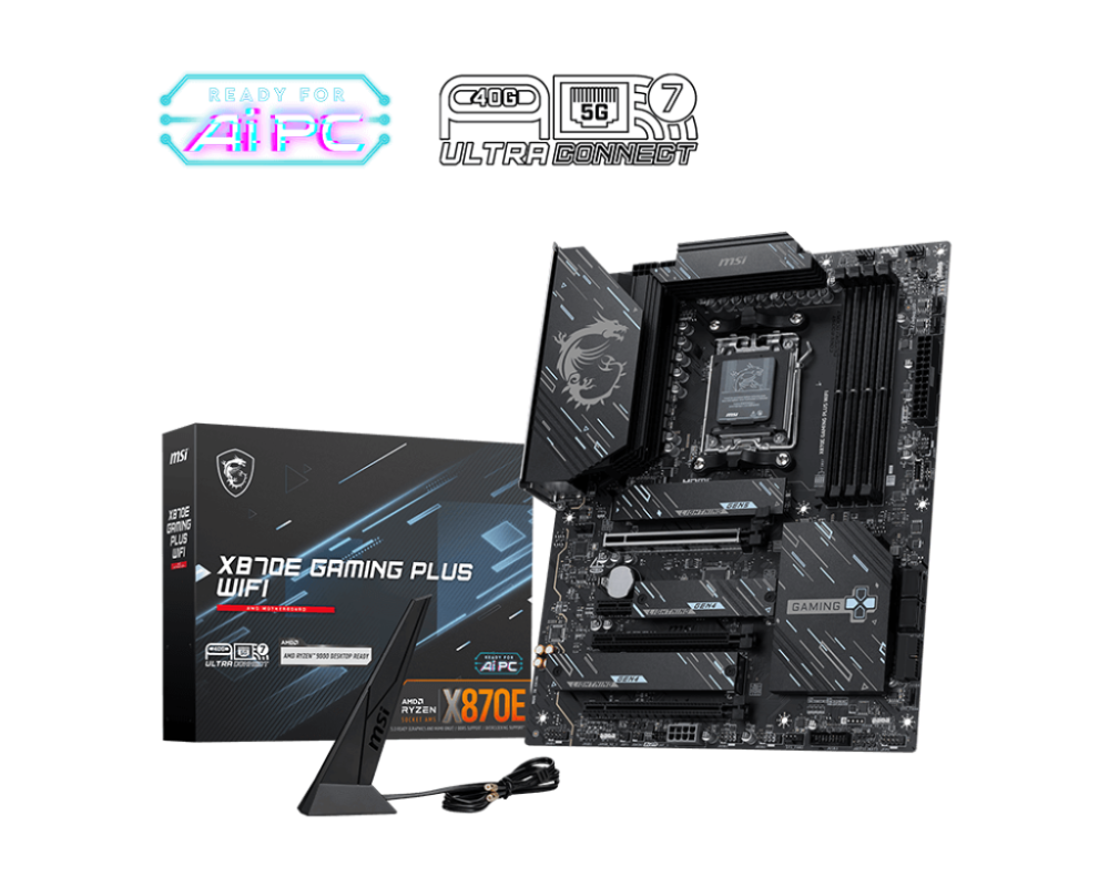 MSI X870E GAMING PLUS WIFI AM5 ATX AMD X870E 4xDIMM DDR5 3xM.2 USB4 5Gb LAN Wi-Fi 7+BTMotherboard (X870EGPW)