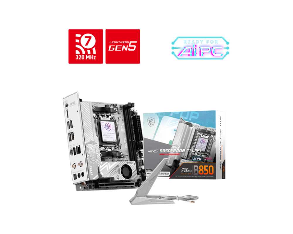 MSI MPG B850I EDGE TI WIFI AM5 Mini-ITX AMD B850 2xDIMM DDR5 2xM.2 5Gb LAN Wi-Fi 7+BT Motherboard (MPGB850IEDGEWIFI)