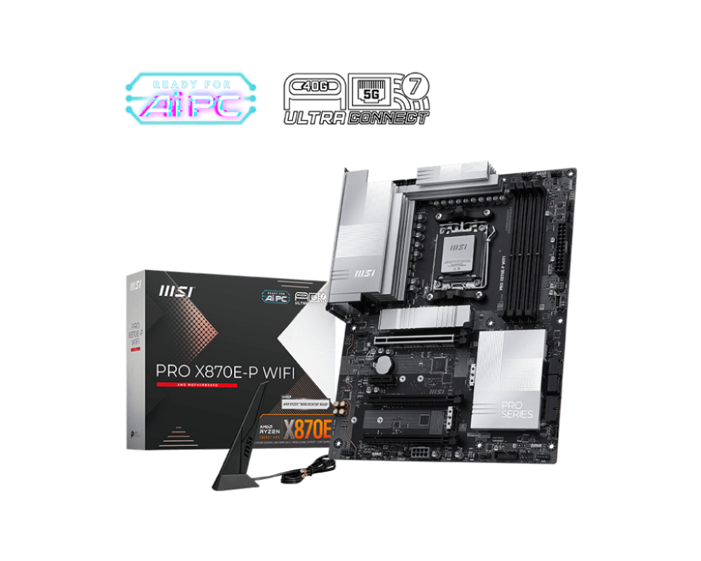 MSI PRO X870E-P WIFI AM5 ATX AMD X870E 4xDIMM DDR5 3xM.2 USB4 5Gb LAN Wi-Fi 7+BT Motherboard (X870EPWIFI)
