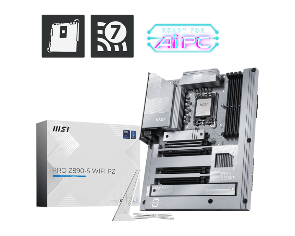 MSI PRO Z890-S WIFI PZ LGA1851 ATX Intel Z890 4xDIMM DDR5 3xM.2 Thunderbolt4 2.5Gb LAN Wi-Fi 7+BT Motherboard (Z890SPZWIFI)