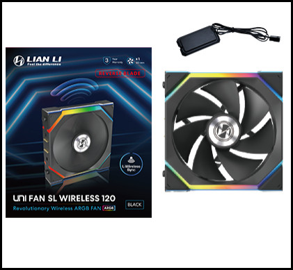Lian Li UNI FAN SL Wireless 120 Reverse Blade Black 120mm ARGB Case Fan (12RSL1W1B)