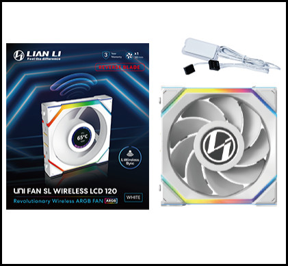Lian Li UNI FAN SL Wireless LCD 120 Reverse Blade White 120mm ARGB Case Fan (12RSLLCD1W1W)