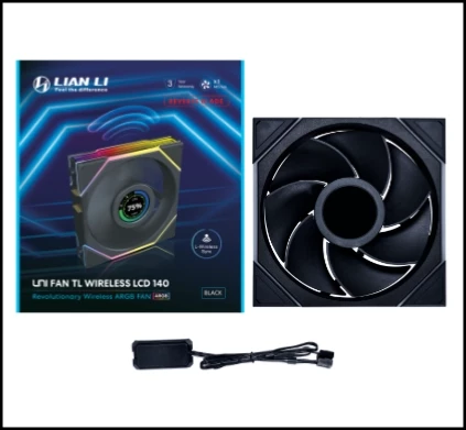 Lian Li UNI FAN TL Wireless LCD 140 Reverse Blade Black 140mm ARGB Case Fan (14RTLLCD1W1B)