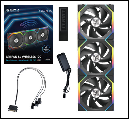 Lian Li UNI FAN SL Wireless 120 Black Triple Pack with Controller 120mm ARGB Case Fan (12SL1W3B)