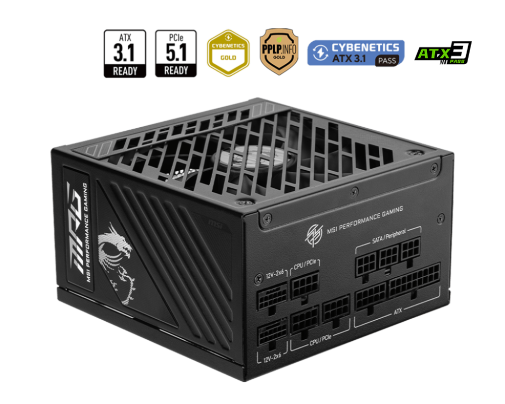MSI MPG A850GS PCIE5 850W 80 PLUS Gold ATX 3.1 Fully Modular Power Supply (MPGA850GSPCIE5)