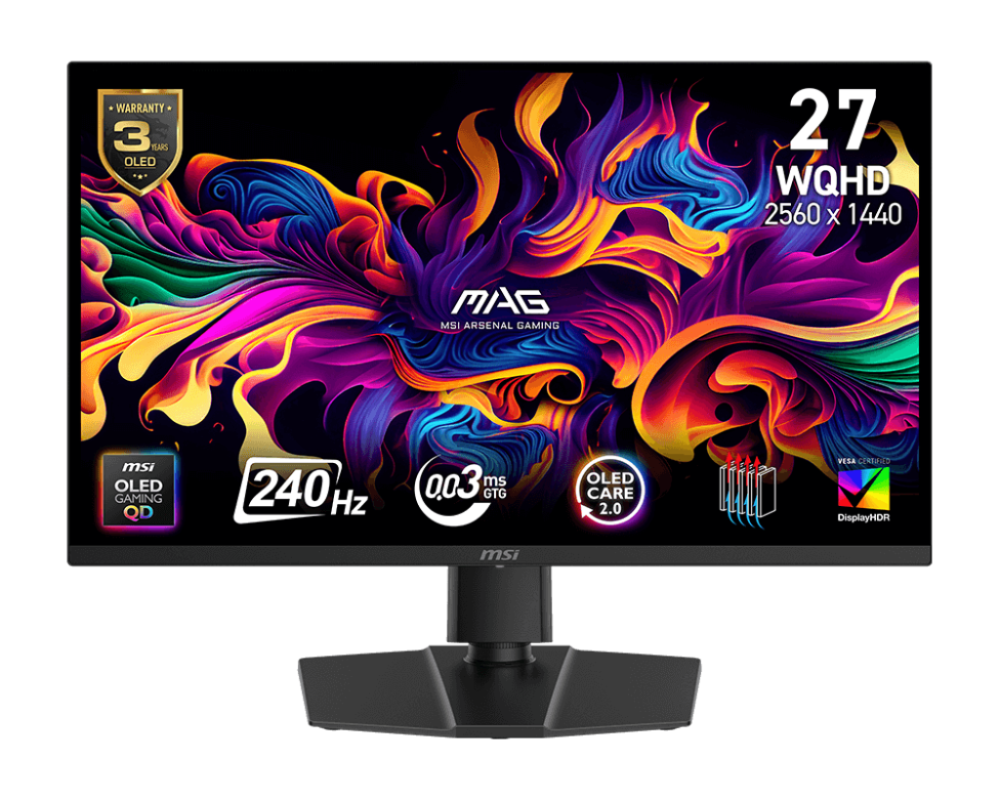 MSI MAG 272QP QD-OLED X24 27" QHD QD-OLED 240Hz HDR Ready Adaptive-Sync, Pivot, Height, HDMI,DP,USB-C Gaming Monitor (MAG272QPQDOLEDX24)