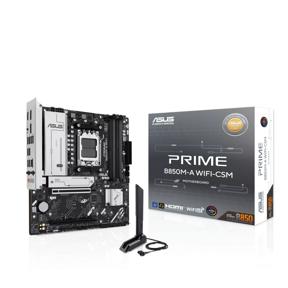 ASUS Prime B850M-A WIFI-CSM Socket AM5 Micro-ATX AMD B850 4xDIMM DDR5 3xM.2 USB 10Gbps 2.5Gb LAN Wi-Fi 6+BT Motherboard