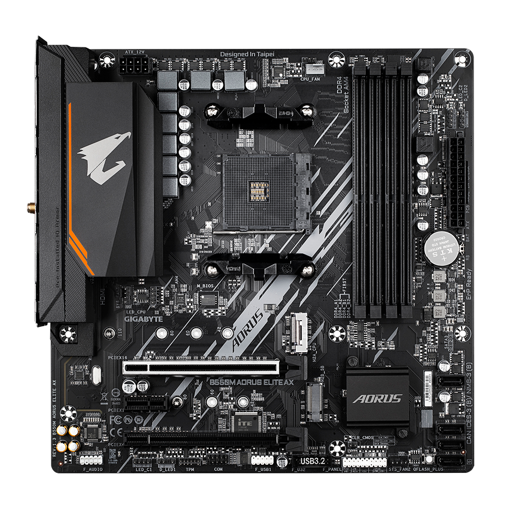 Gigabyte B550M AORUS ELITE AX AM4 Micro-ATX AMD B550 4xDIMM DDR4 2xM.2 USB 3.2 1Gb LAN Wi-Fi 6E Motherboard