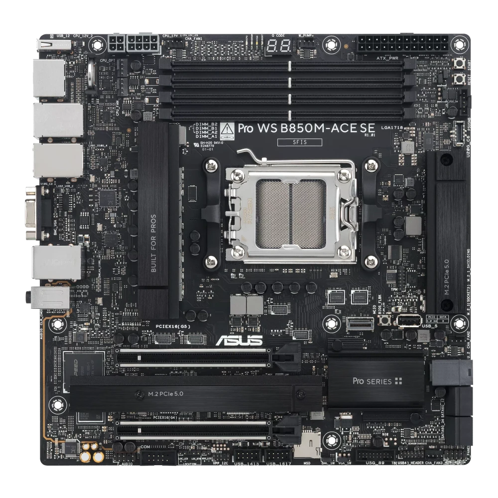 ASUS Pro WS B850M-ACE SE AM5 Micro-ATX AMD B850 4xDIMM DDR5 2xM.2 USB 10Gbps 10Gb+2.5Gb LAN IPMI Motherboard