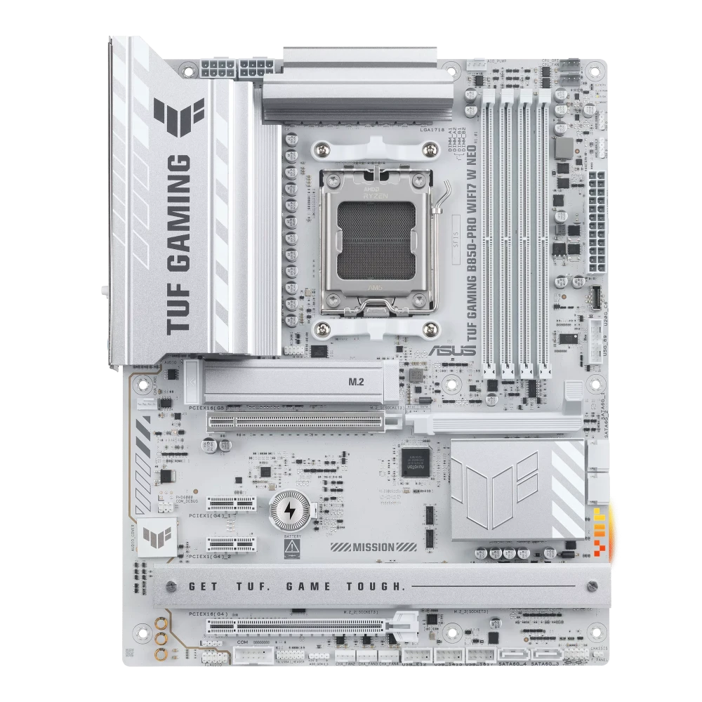 ASUS TUF GAMING B850-PRO WIFI7 W NEO AM5 ATX AMD B850 4xDIMM DDR5 3xM.2 USB 20Gbps 2.5Gb LAN Wi-Fi 7+BT White Motherboard