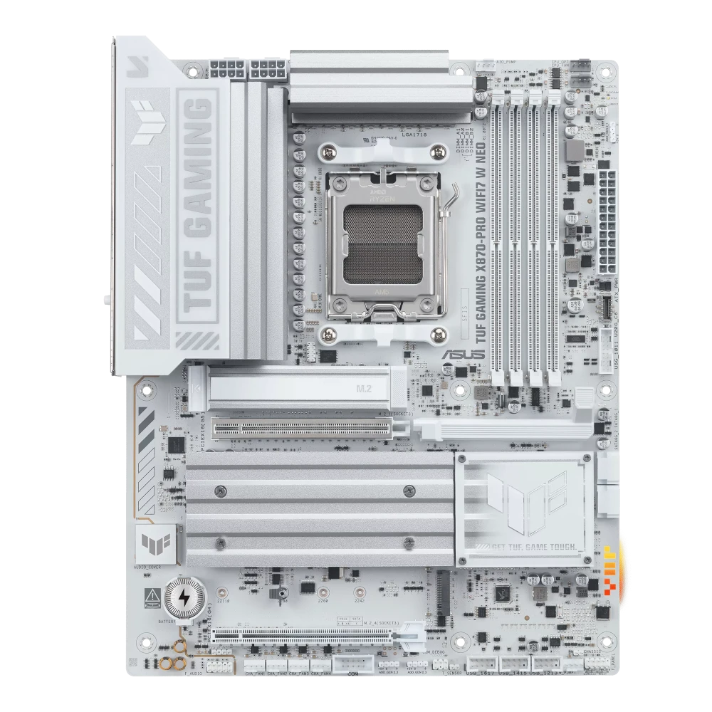 ASUS TUF GAMING X870-PRO WIFI7 W NEO AM5 ATX AMD X870 4xDIMM DDR5 4xM.2 USB4 5Gb LAN Wi-Fi 7+BT White Motherboard