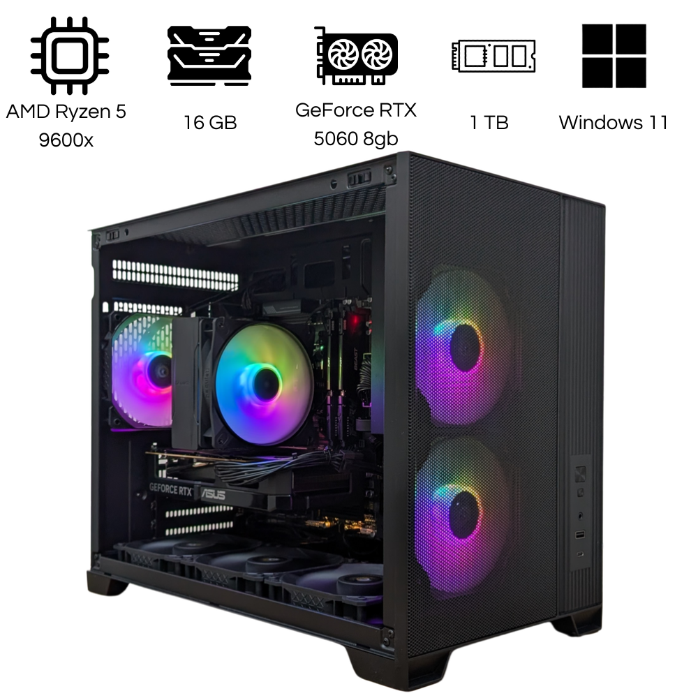 CIPC Custom PC - ATX Mid-Tower - AMD Ryzen 5 9600X - GeForce RTX 5060 8GB - 16GB RAM - 1TB SSD - Wi-Fi 6E - Windows 11 Pro - Warranty 1 Year in Store (CIPSY0101)