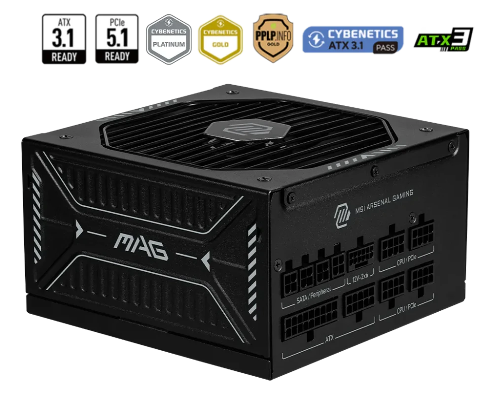 MSI MAG A850GLS PCIE5 850W 80 PLUS Gold ATX 3.1 PCIe 5.1 Fully Modular Power Supply (MAGA850GLSPCIE5)