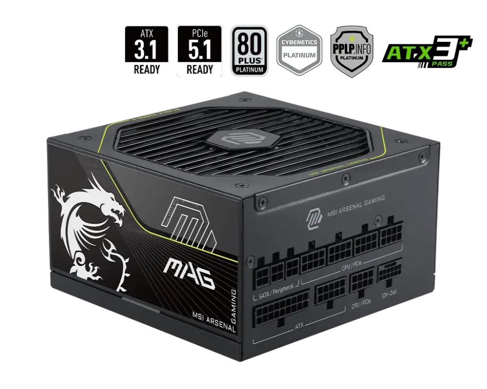 MSI MAG A1200PLS PCIE5 1200W 80 PLUS Platinum ATX 3.1 PCIe 5.1 Fully Modular Power Supply (MAGA1200PLSPCIE5)