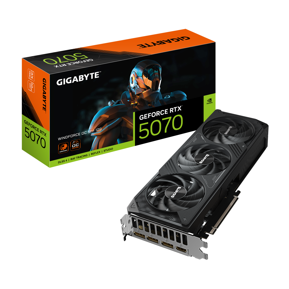 Gigabyte GeForce RTX 5070 WINDFORCE OC SFF 12G GDDR7 PCIe 5.0 1xHDMI/3xDP Video Card (GV-N5070WF3OC-12GD)