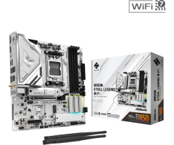 ASRock B850M Steel Legend WiFi AM5 Micro-ATX AMD B850 4xDIMM DDR5 3xM.2 USB 3.2 2.5Gb LAN Wi-Fi 7+BT Carte Mère Blanche