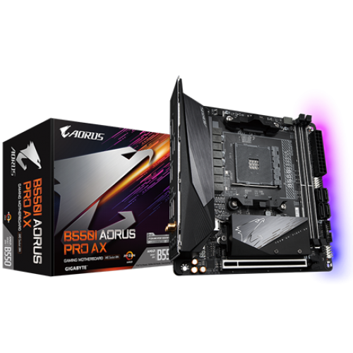 Gigabyte B550I AORUS PRO AX Socket AM4 Mini-ITX AMD B550 2xDIMM DDR4 2xM.2 USB 3.2 2.5Gb LAN Wi-Fi 6+BT AMP-UP Audio RGB Fusion Motherboard
