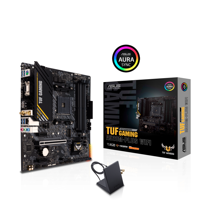 ASUS TUF Gaming A520M-Plus WiFi Socket AM4 Micro-ATX AMD A520 4xDIMM DDR4 1xM.2 USB 3.2 Wi-Fi+BT Aura Sync RGB Motherboard