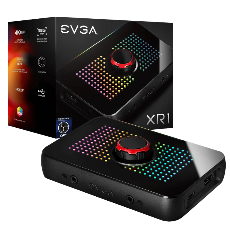 EVGA XR1 Capture Card, Certified for OBS, USB 3.0, 4K Pass Through, ARGB, Audio Mixer (141-U1-CB10-LR)